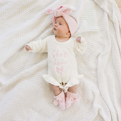 She's Here Ruffle Leg Romper - Warm White – Sweet June
