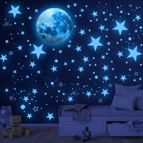 Neasyth Glow in The Dark Stars Stickers for Ceiling, 1108 Pcs Moon and Stars Kids Wall Decals (Sky Blue)