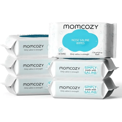 Baby Wipes, Momcozy Saline Nose and Face Baby Wipes, Made Only With Natural Saline, Mild and Non-irritating, 100% Biodegradable, Unscented & Hypoallergenic for Sensitive Skin, Portable, 180 Count (Packs of 6)