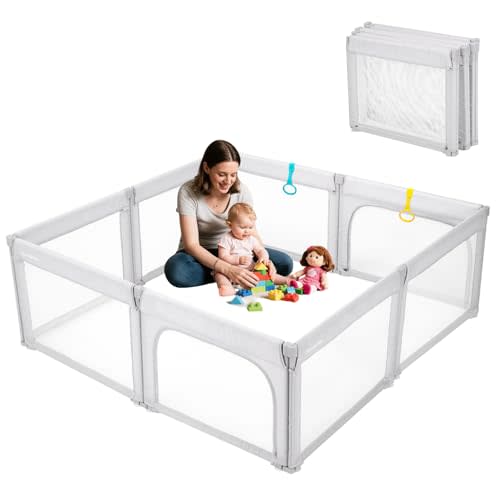 Light Grey Playpen for Babies and Toddlers, Foldable & Adjustable, 71x59x27 inches
