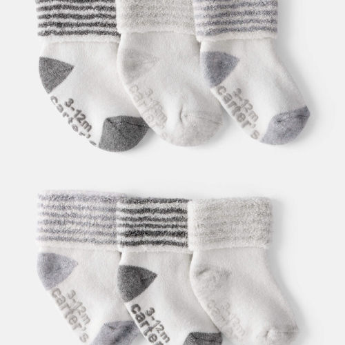 Baby 6-Pack Striped Ankle Socks - White/Grey | Carter’s Oshkosh Canada