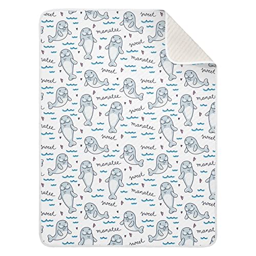 Ollabaky Cartoon Manatee Baby Blanket for Boys Girls Cotton Throw Blanket Swaddle Blanket for Crib Stroller Nursery Receiving Blanket Infant Toddler Unisex 30"x40"