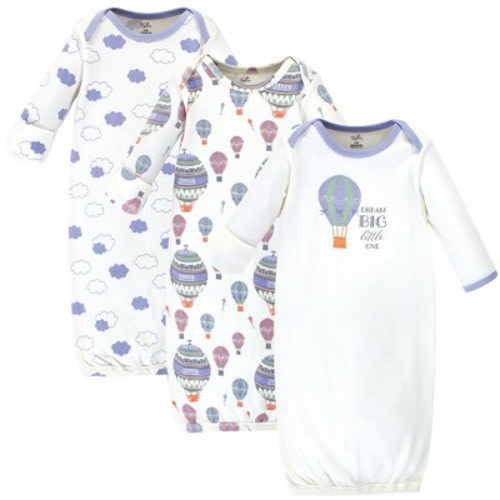Touched by Nature Baby Boy Organic Cotton Long-Sleeve Gowns 3pk, Hot Air Balloon, 0-6 Months