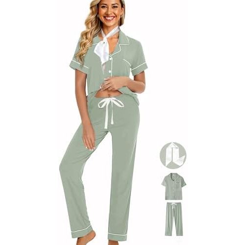 Womens Pajamas Set 3Pcs Pajama Sets Soft Sleepwear XS-XXL Button Down Lounge Sets Nightwear Long Pants Pjs Sets