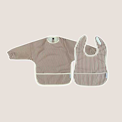 Waterproof Long Sleeve and Mini Bib Bundle: Mocha Stripe
