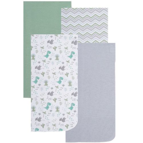 EVERYDAY KIDS 4-Pack Flannel Receiving Blankets – Soft Blue Swaddle Set for Newborns with Baby Dinosaurs, Chevron Striped Pattern, Solids