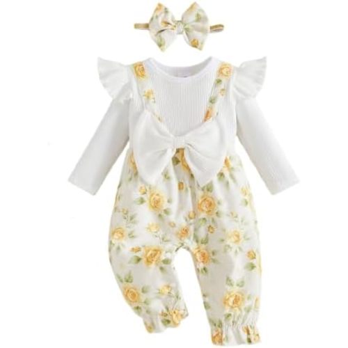YINGISFITM Newborn Baby Girl Clothes Floral Romper Fack Two Piece Jumpsuit