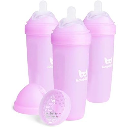 Herobility Double Anti-Colic Baby Bottles – 12 fl oz/340ml – 3-Pack – Purple