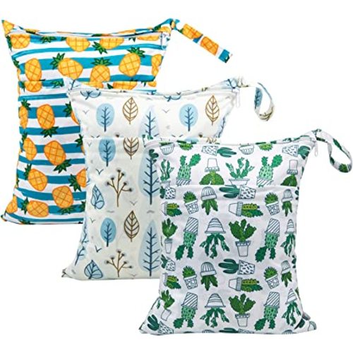 Babygoal Wet Dry Bags Diaper Bag, Washable Travel Bag Organizer Pouches, Beach, Pool, Gym Large Wet Bag for Swimsuits & Wet Dry Clothes with Two Zippered Pockets 3 Pack,3LN05-CA