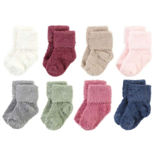 Hudson Baby Infant Girl Cozy Chenille Newborn and Terry Socks, Solid Wild Rose Pink, 0-6 Months
