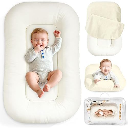 Baby Lounger & Snuggle Nest for Newborn 0-24 Months, Baby Nest Supervised Breathable Cotton for Newborn, Newborn Essentials Gifts, Breathable Portable Infant Lounnger for Travel and Home(White）