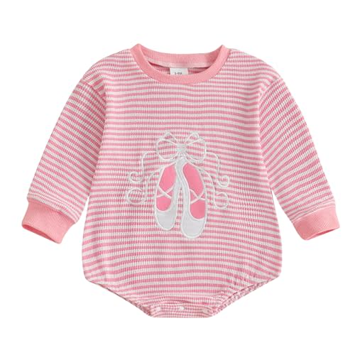 YINGISFITM Newborn Infant Baby Girl Romper Fall Winter Ballet Shoes Long Sleeve Stripe Pink Onesie Future Dancer Clothes Set