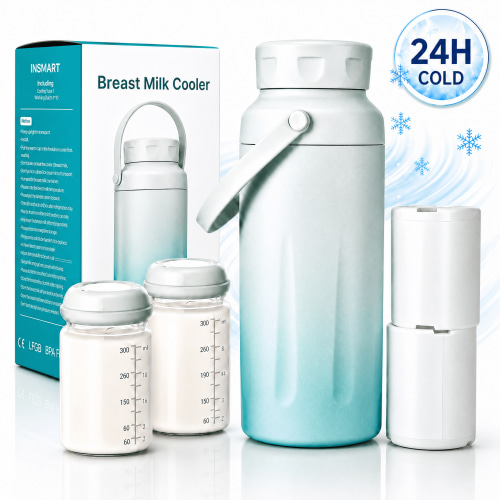 INSMART Breast Milk Cooler with 2 Bottles, Portable Breastmilk Chiller for Travel & Work, 24H Insulated Milk Storage Container for Breastfeeding Moms, BPA-Free Baby Bottle Storage Set