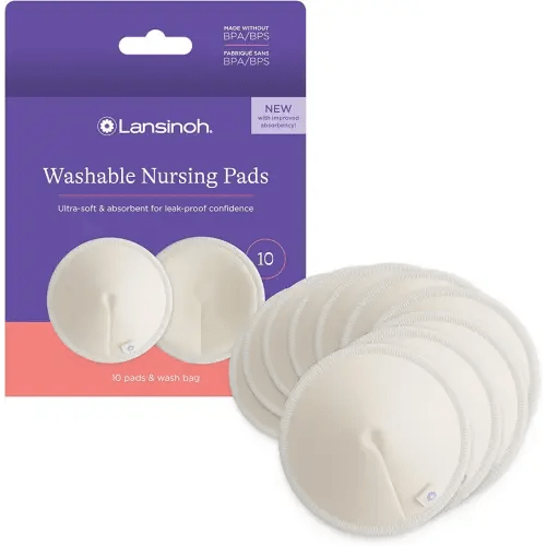 Lansinoh Washable Nursing Pads, Made with Organic Bamboo Viscose, Reusable Breast Pads for Breastfeeding with Wash Bag, Breastfeeding Essentials, 10 Count