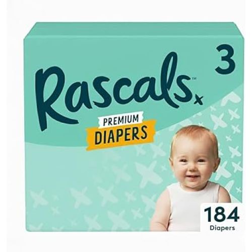Rascals Premium Absorbent Baby Diapers Size 3, 184 Count