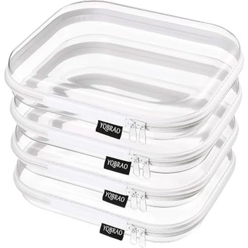YQBRAO 4-Pack Clear Diaper Bag Organizer Pouches, 1.2mm Ultra-Thick PET Travel Pouches for Toiletries & Makeup, Rigid Self-Standing Bags with YKK Zippers, TSA Approved