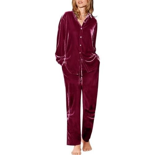 Ekouaer Velour Track Suits for Women Long Sleeve Pajama Set Casual 2 Piece Loungewear