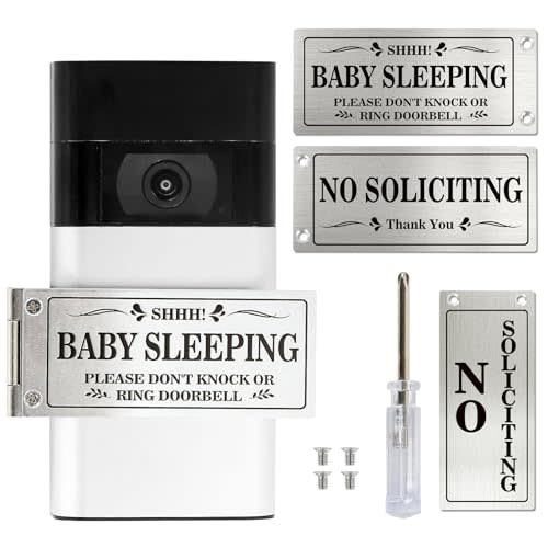 Baby Sleeping Don‘t Knock or Ring Doorbell,Rotatable No Soliciting Doorbell Cover. Metal sign for front door/house/Home. Great gift for moms with sleeping babies,Easy to install.,Very effective. (Silver)