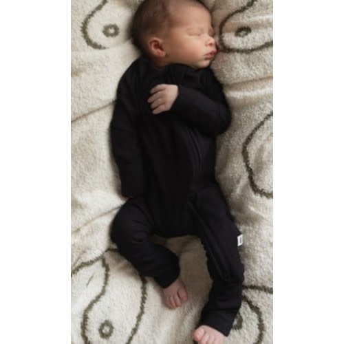 Bamboo Zip Pajamas | Ribbed Black