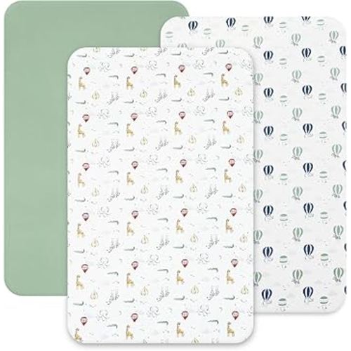 david's kids 3 Pack Mini Crib Sheets, Soft Breathable Premium Pack N Play Sheets for Baby Boys Girls Neutral, Playard and Mini Crib Mattresses, Animals