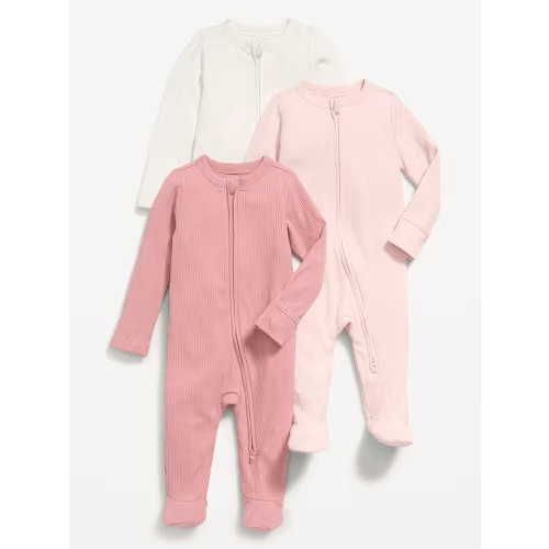 Ribbed 2-Way-Zip Sleep & Play Footed One-Piece 3-Pack for Baby - 3-6 mo