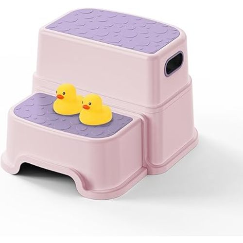 Toddler Step Stool for Kids - Non-Slip 2 Step Stool for Potty Training & Bathroom Sink, Dual Height 9.5", Sturdy Safety Nursery Stool for Kitchen & Toilet (Includes 2 Ducks)