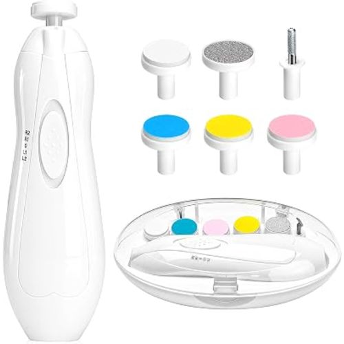 Qunlions life Baby Nail Trimmer Electric, 6 in 1 Baby Nail File Clippers Infant Grooming Kit Manicure Set with Replacement Pads for Toddler or Adults, White