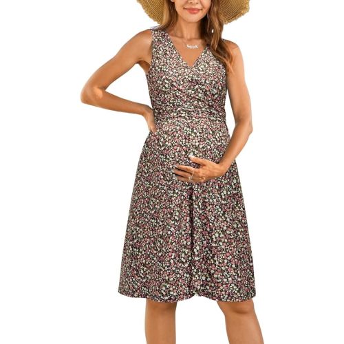 OUGES Womens 2025 V-Neck Maternity Dresses Nursing Breastfeeding Baby Shower Dress