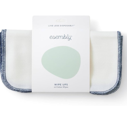 Esembly Wipe Ups, Organic Cotton Reusable Baby Wipes, Soft and Sturdy Washable Cloth Diaper Wipes, One Size, 12-pk
