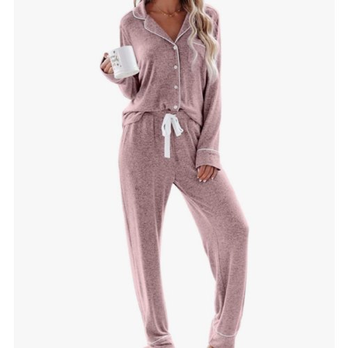 Aamikast Women's Pajama Sets Long Sleeve Button Down Sleepwear Nightwear Soft Pjs Lounge Sets