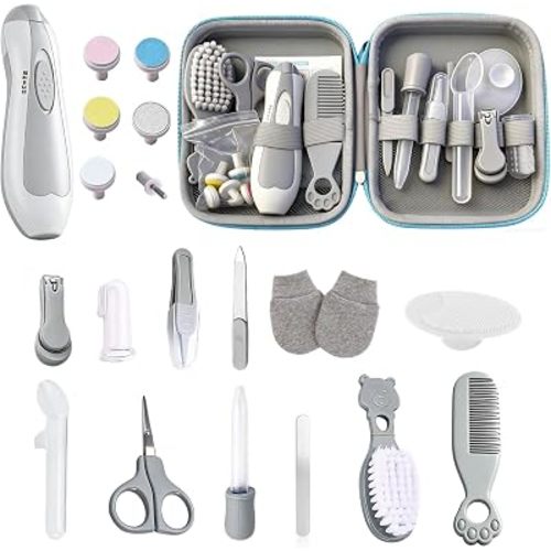 Baby Grooming Kit 20 in 1, Electric Baby Nail Trimmer with Soft Scratch Mittens, Safe Auto-Light Nail File, Newborn Nursery Healthcare & Manicure Set, Portable Essentials for Infant Toddlers, Best Baby Registry Gift