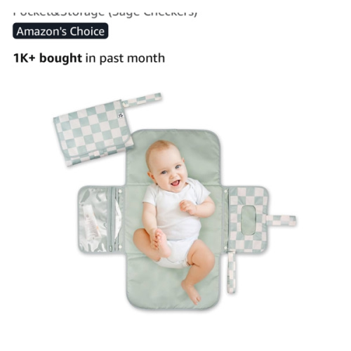Tiny Twinkle Portable Diaper Changing Pad-Foldable Waterproof Changing Mat&Portable Changing Pad for Travel,Baby Changing Station with Smart Wipes Pocket&Storage (Sage Checkers)