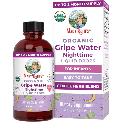 USDA Organic Nighttime Gripe Water for Babies by MaryRuth's | Herbal Blend for Little Tummies | Baby Essentials | Ages 0+ | Ginger Root | Lemon Balm | Fennel Seed | Vegan | 4 oz | 30-60 Servings