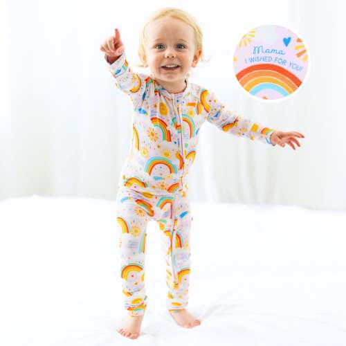 Bamboo Convertible Zipper Toddler Pajama - Sunshine Pink Bamboo One-Piece Romper - Mama I Wished For You Affirmation – Raising Mama