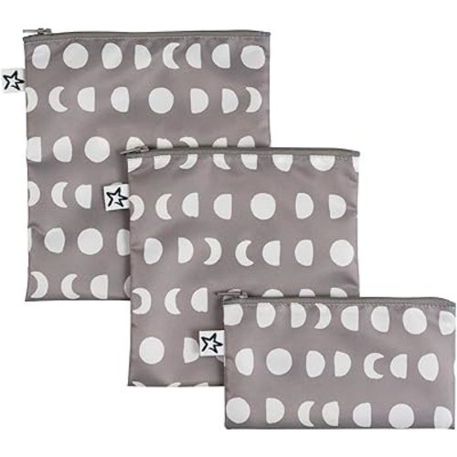 Tiny Twinkle Reusable Snack Bags for Kids – 3 Pack Snack Pouches & Sandwich Bag for Toddlers – Machine Washable, Mess-Proof for Lunch & Travel (Luna)