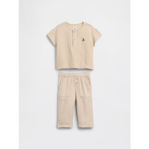 Baby Cotton Gauze Henley Outfit Set