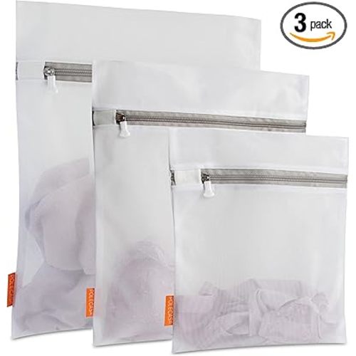 Polecasa 3Pcs Mesh Laundry Bags with Sturdy Zipper, Even Mesh Holes, Variety Sizes for all Your Delicates, Lingerie, Bras, Baby Clothes -Travel Essentials (1 Large, 1 Medium, 1 Small)