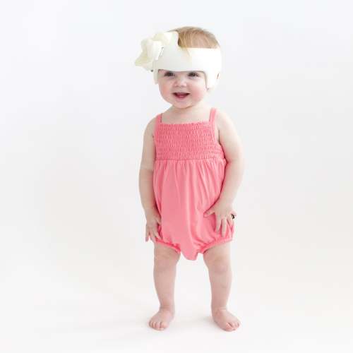 Smocked Bubble Romper in Guava