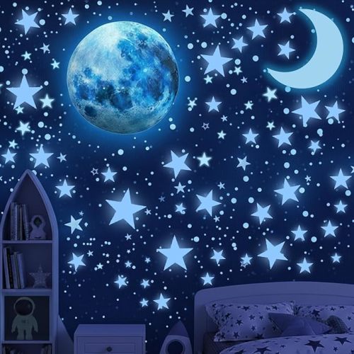 Glow in the Dark Stars for Ceiling, 1050 Pcs with Moons & E-Book (Blue)