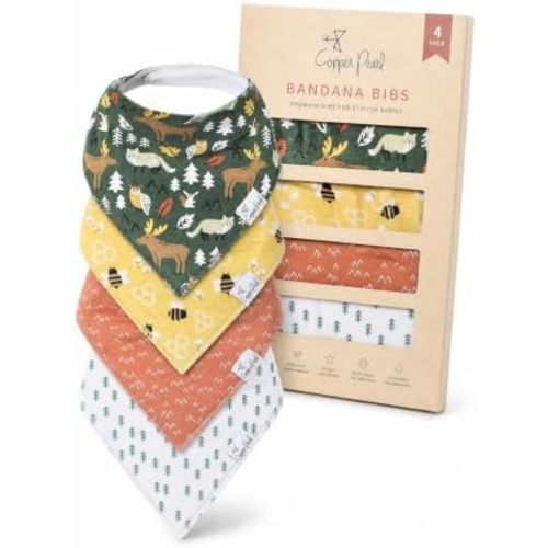 Copper Pearl Baby Bibs for Baby Boy or Girl – Bandana Drool Bibs for Teething, Absorbent Bibs for Eating, Newborn to Toddler, 4 Pack, Atwood