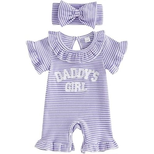 allshope Newborn Baby Girl Summer Outfit Romper Little Sister Lil Sis Embroidery Ruffle Collar Jumpsuit Infant Waffle Clothes