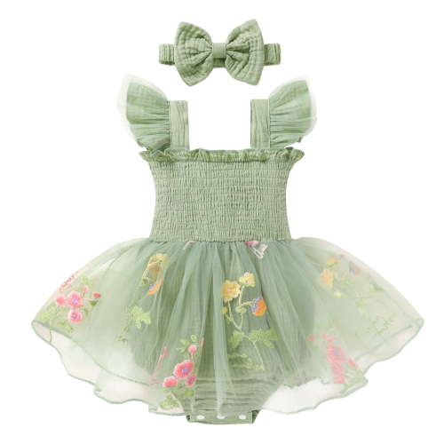 Happy Town Infant Baby Girl Summer Clothes Sleeveless Romper Dress 3-24M Toddler Girl Bodysuit with Headband