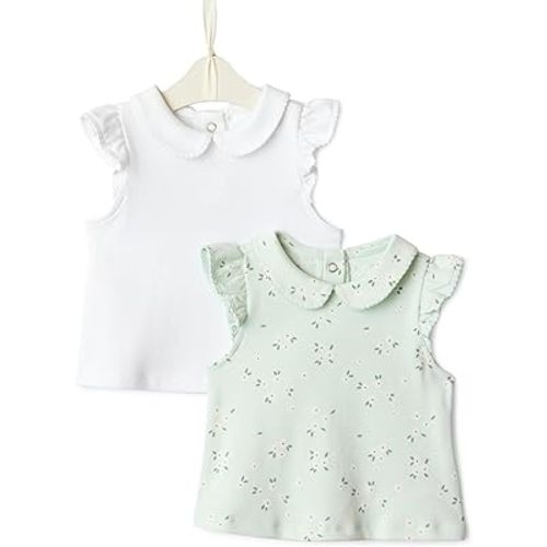 Amazon Essentials x Sofia Grainge Toddlers and Baby Girls' Cotton Short Sleeve Blouses with Ruffles, Pack of 2