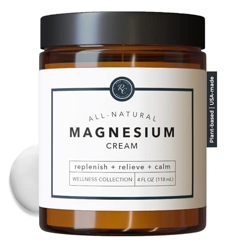 Rowe Casa Organics Natural Magnesium Cream with Raw Shea Butter and Pure Essential Oils – Hydrating & Nourishing Topical Magnesium Body Lotion for Skin Conditioning – 4 Fl Oz