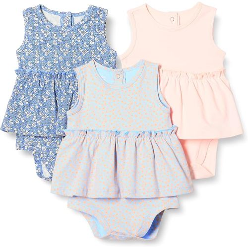 Amazon Essentials Baby Girls' Sleeveless Bodysuit Dress, Pack of 3