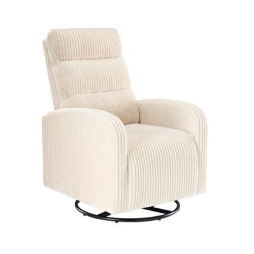 JIONJOY 360° Swivel Rocking Nursery Chair – Corduroy Fabric with Thickened Cushion, High Back Comfy Chair-Beige