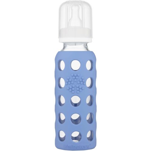 Lifefactory Glass Baby Bottle with Protective Silicone Sleeve and Stage 2 Nipple Blueberry 9 Oz (LF110020C4)