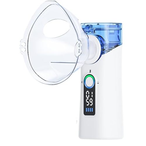 Portable Nebulizer for Adults and Kids, Handheld Nebulizer with LED Display, Auto-Cleaning Function, Quiet USB Rechargeable Nebulizer for Home & Travel OTC Blue Inhaler Spacer