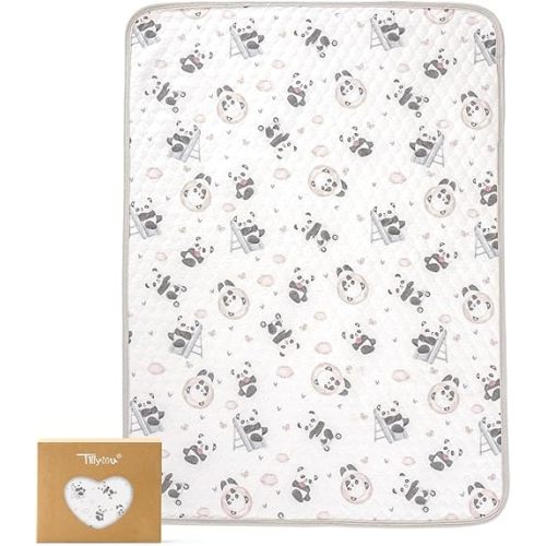 TILLYOU Waterproof Changing Pad Liner, 100% Cotton Washable and Reusable Cloth Diaper Liner, 19.7”×27.5”, 1 Pack, Panda