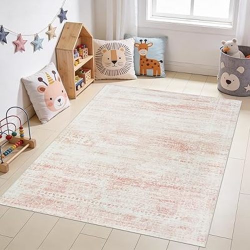 Pink Washable Rugs 4x6 Area Rugs for Living Room,Bedroom,Kids Room,Nursery
